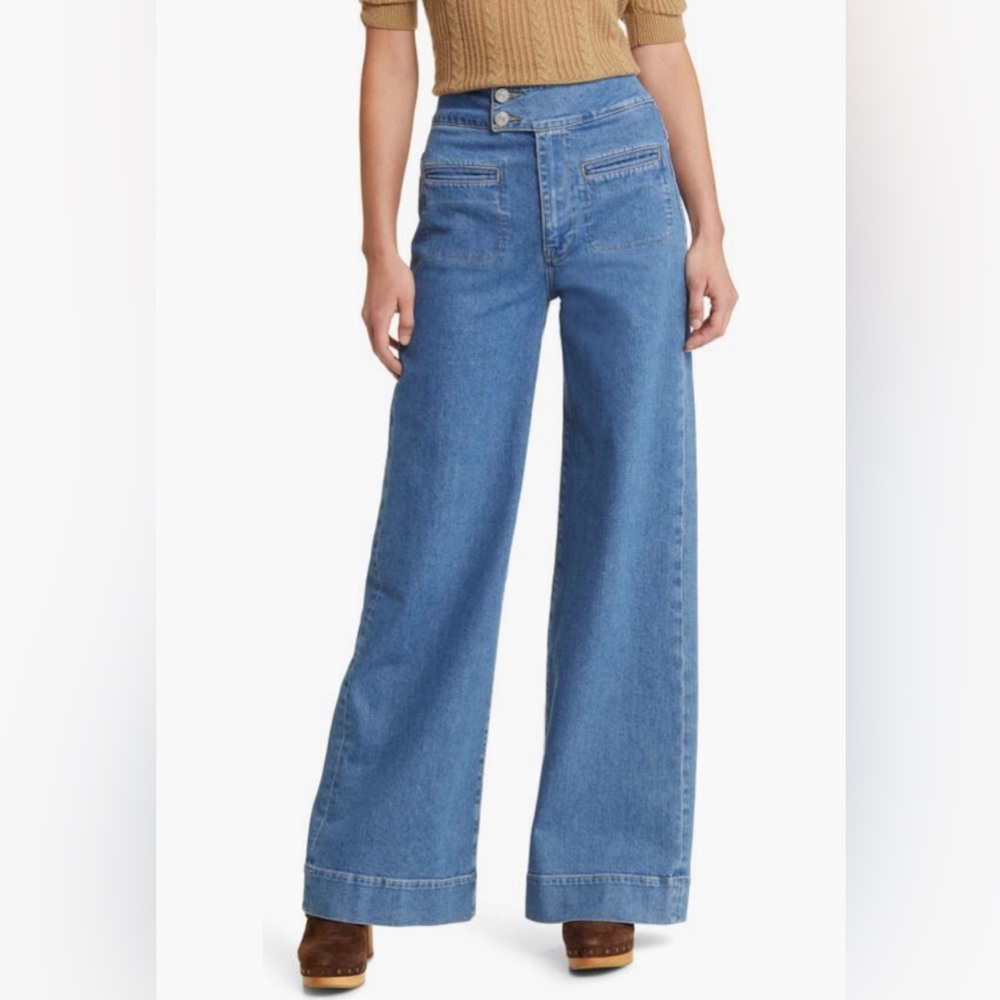 NWT $268 FRAME Le Hardy High Waist Wide Leg Jeans in 'Deepwater' in size 32!